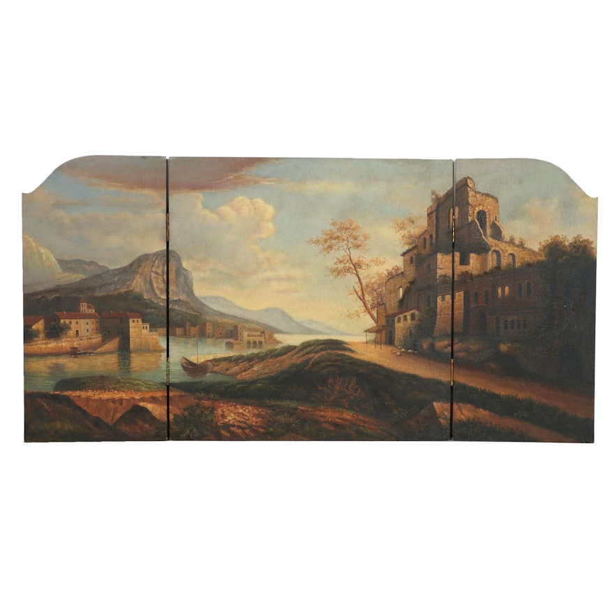 Department 56 Paint-Decorated Canvas-over-Wood Triptych of Waterfront Landscape