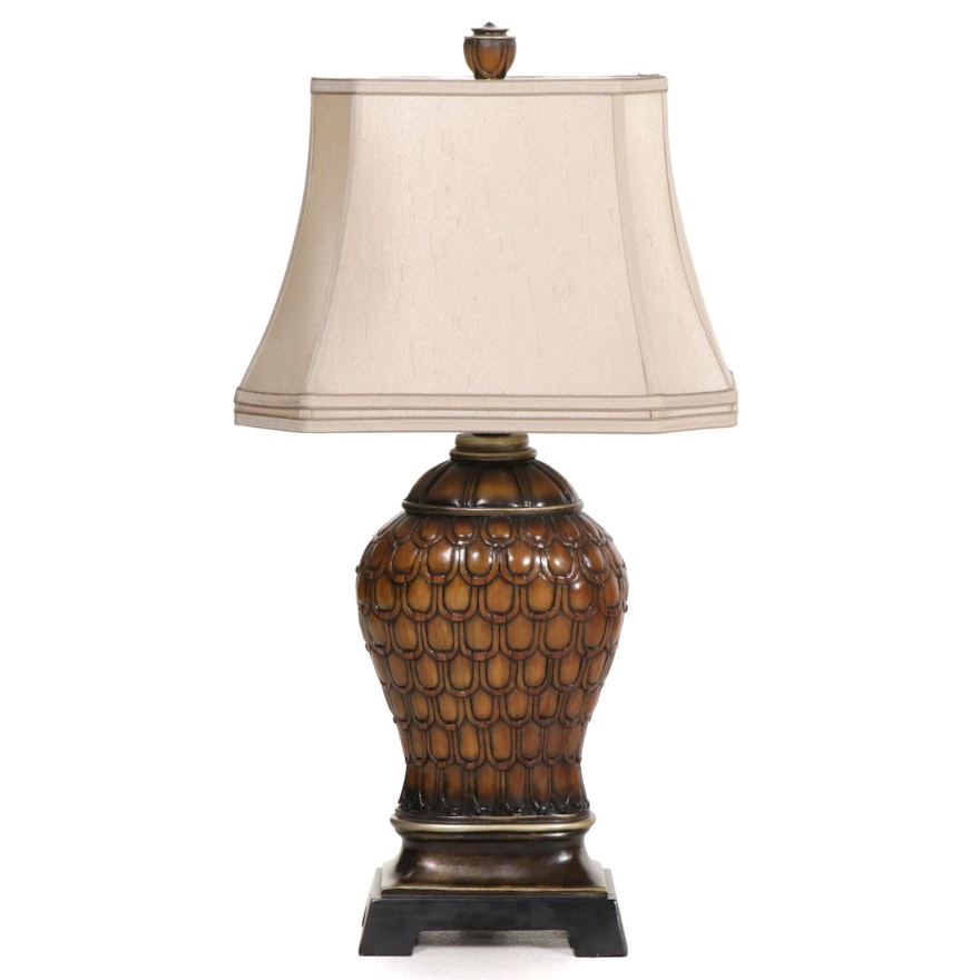 Simulated Wood and Brass Table Lamp