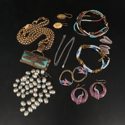 Sterling Cloisonne, Diamond, Garnet and Enamel Assorted Jewelry