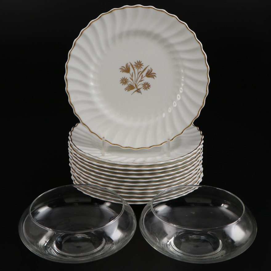 Royal Doulton "Napier" Bone China Salad Plates with Glass Lily Bowls