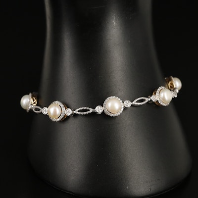 Sterling Pearl and White Sapphire Fancy Link Bracelet