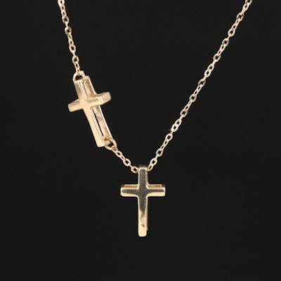 14K Double Cross Necklace