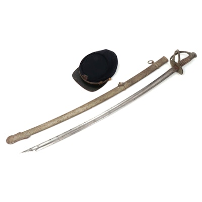 Cavalry Officer's Saber and Military Academy or Fraternal Wool Cap