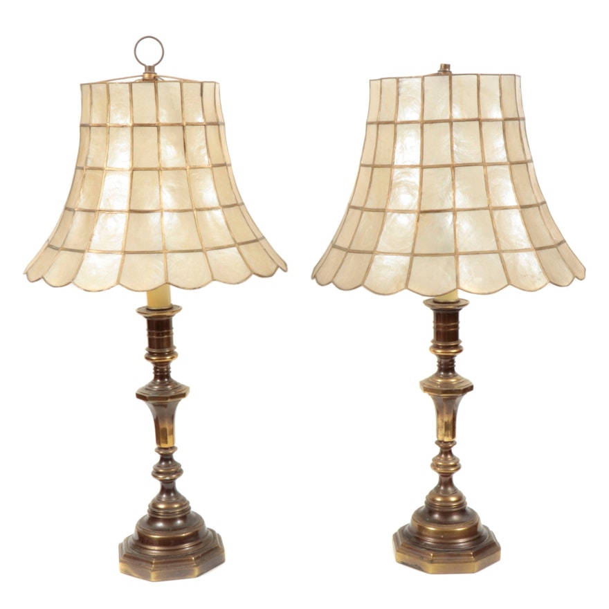 Pair of Westwood Capiz Shell and Brass Table Lamps