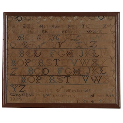 Elisabeth Sherman Handmade Cross-Stitch Alphabet Sampler, 1824