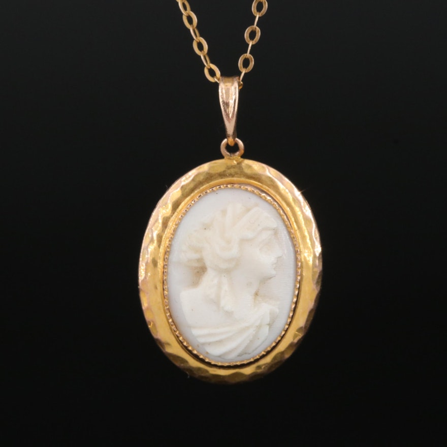 Vintage 10K Conch Shell Cameo Pendant Necklace