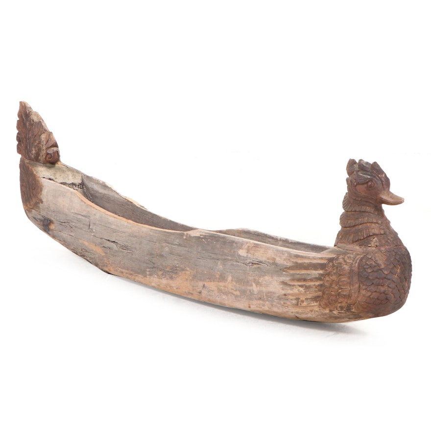 Dugout Hardwood Canoe with Bird's Head Prow, Possibly West Papua New Guinea
