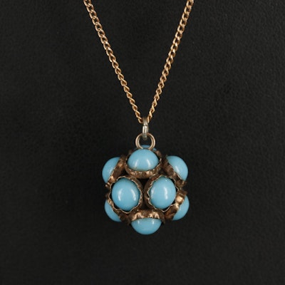 Faux Turquoise Pendant on 14K Curb Chain