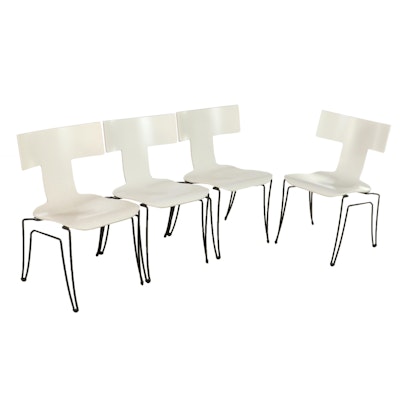 Four John Hutton for Donghia "Anziano" Bentwood and Steel Stacking Side Chairs