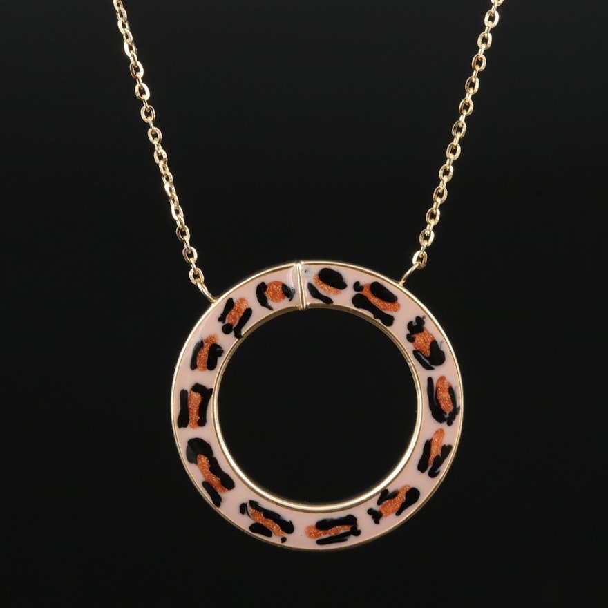 Italian 14K Enamel Leopard Spot Circle Necklace