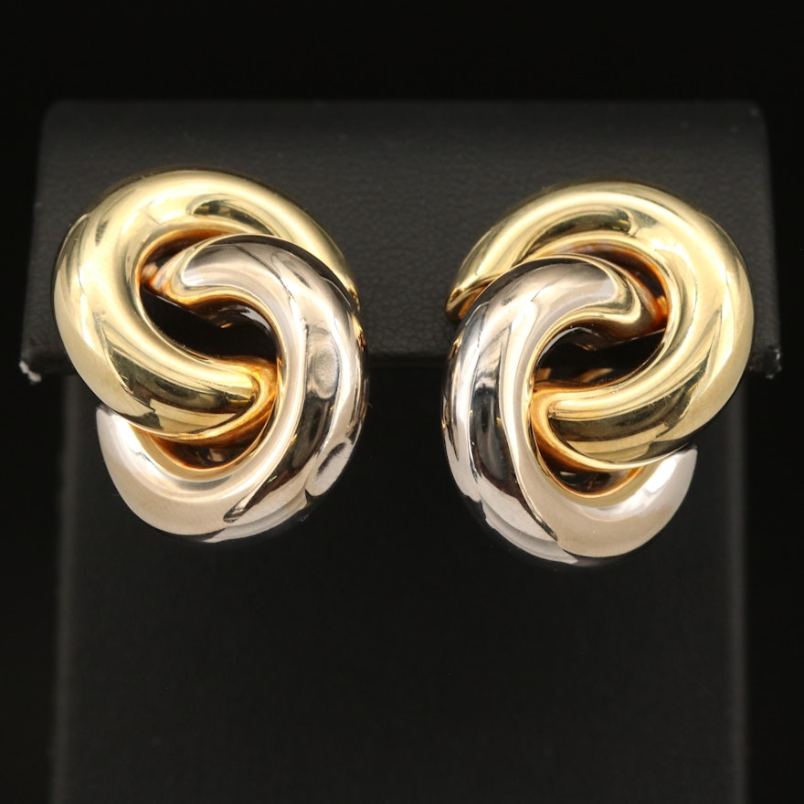 14K Two-Tone Interlocking Button Earrings