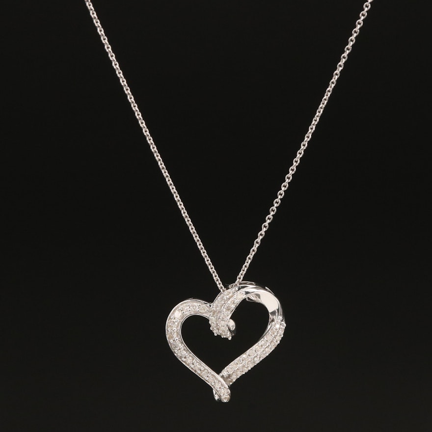 Sterling 0.50 CTW Diamond Heart Pendant Necklace