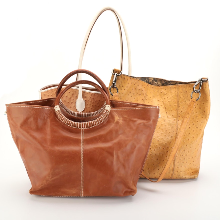 Tommy Bahama Contrast Stitch, Ostrich-Embossed Leather Tote and Shoulder Bags