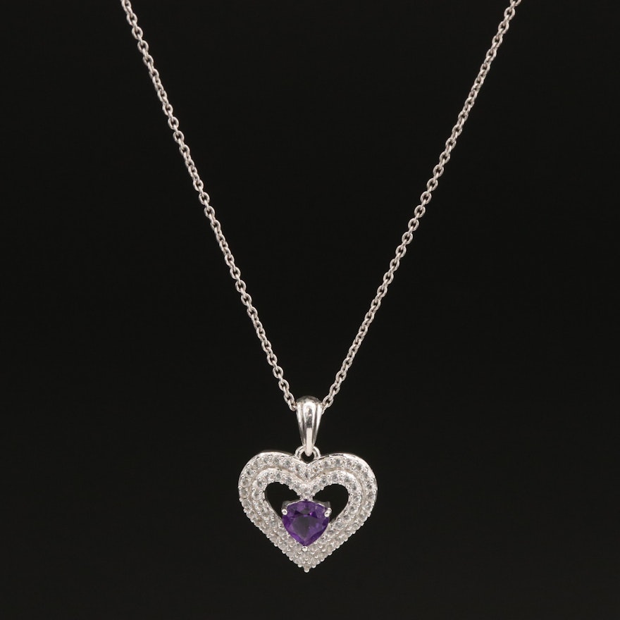 Sterling Amethyst and Topaz Heart Pendant Necklace