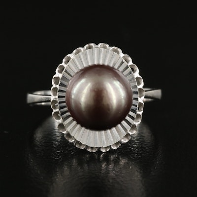 18K Fluted Pearl Ring