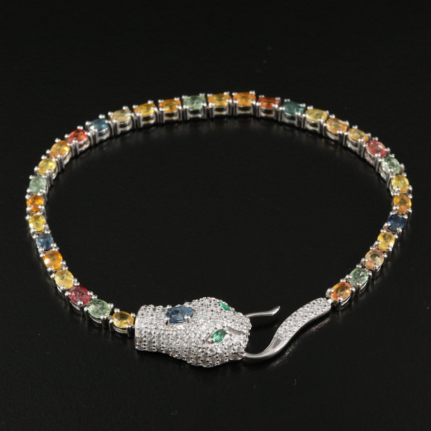 Sterling Snake Bracelet Featuring Sapphires