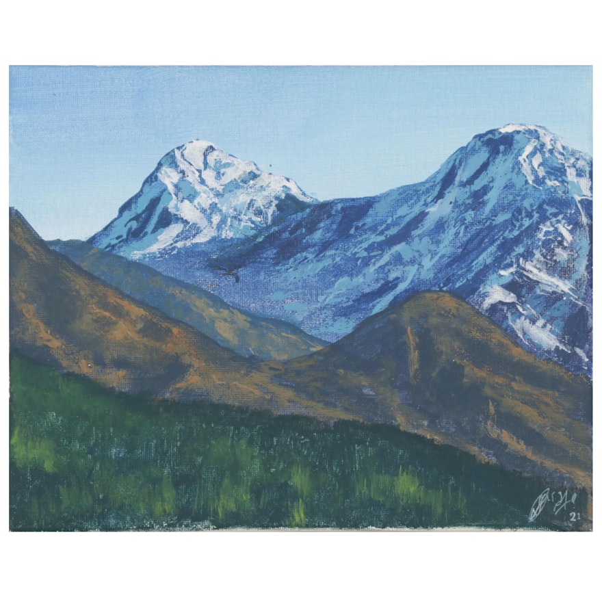 Anjana Shakya Mountain Range Acrylic Painting, 2021