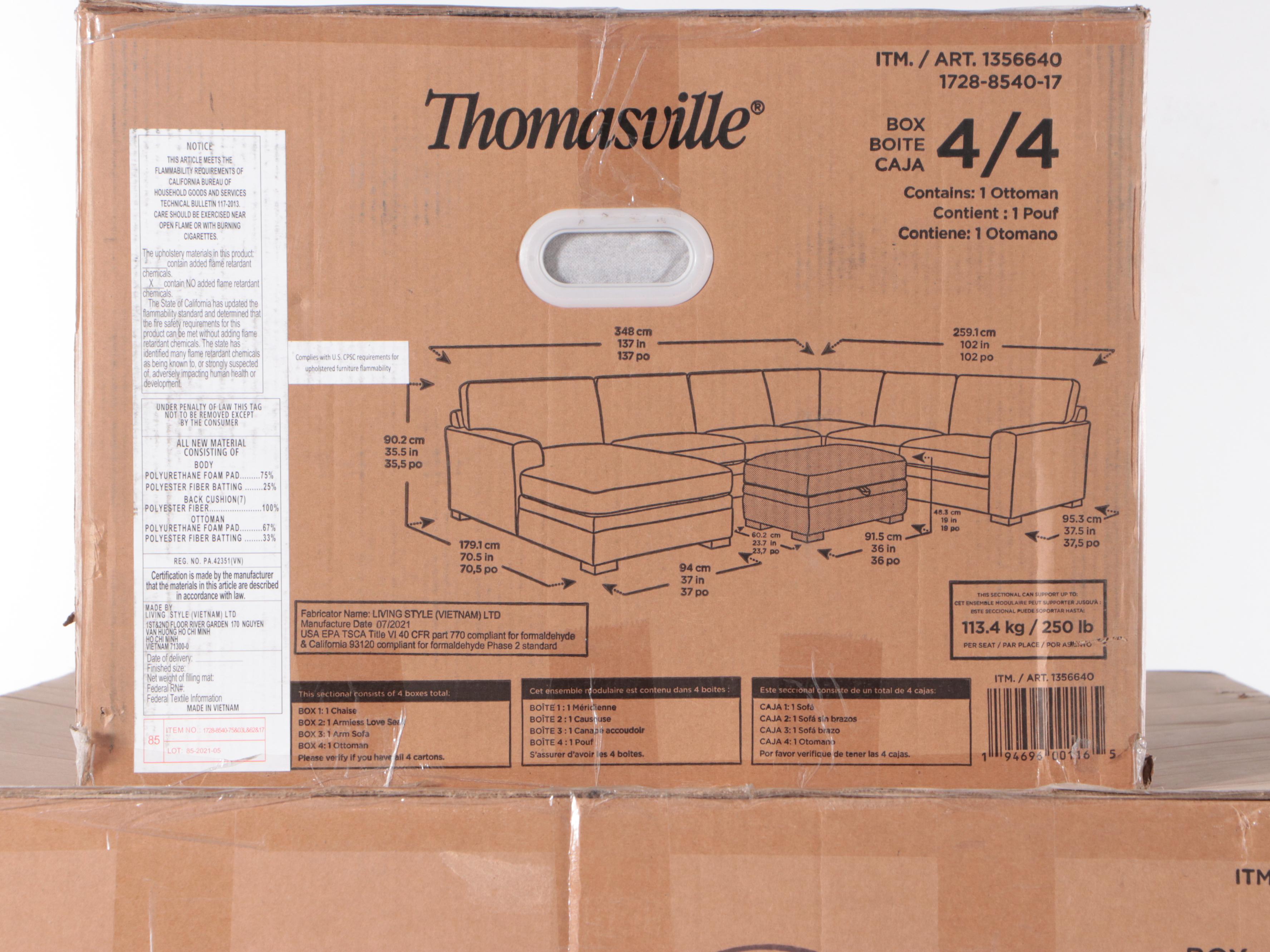 Thomasville "Langdon" Partial Fabric Sectional with Storage Ottoman EBTH