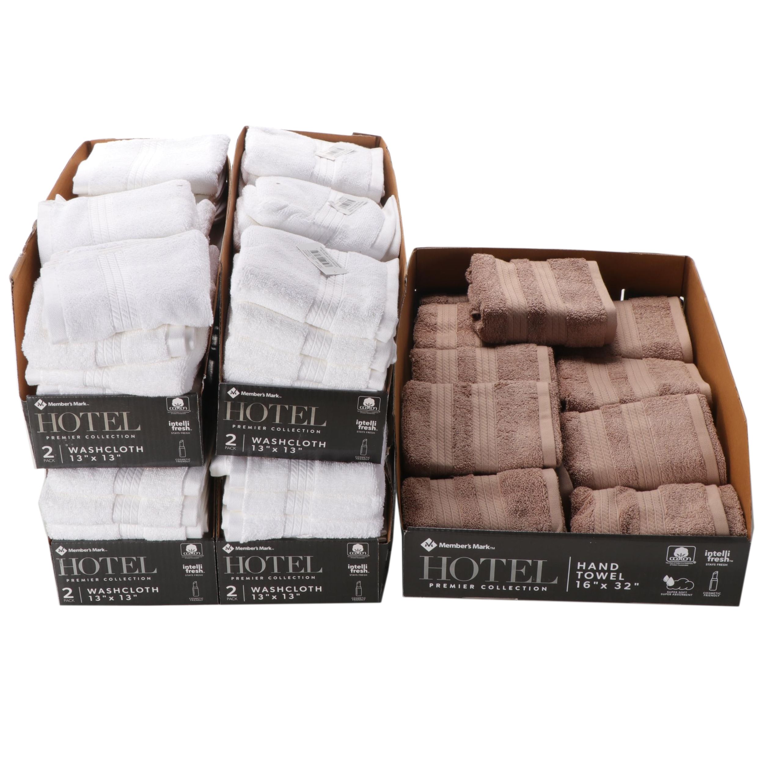 Member's Mark Hotel Premier Collection White Washcloths and Brown Hand Towels EBTH