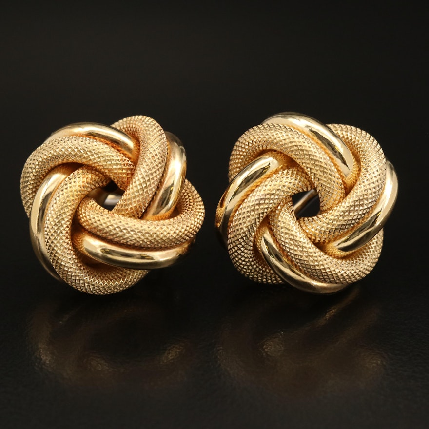 14K Textured and Smooth Knot Earrings