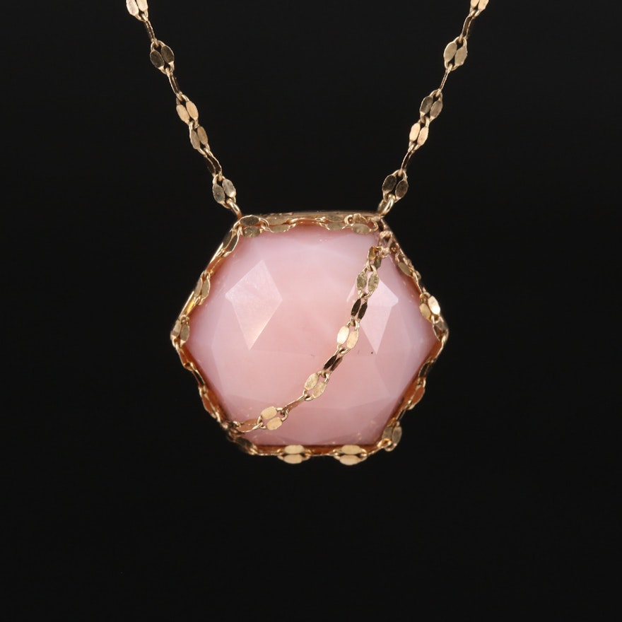 14K Common Opal Asymmetrical Necklace