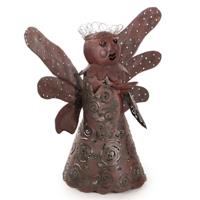 Patinated and Reticulated Metal Angel Luminary