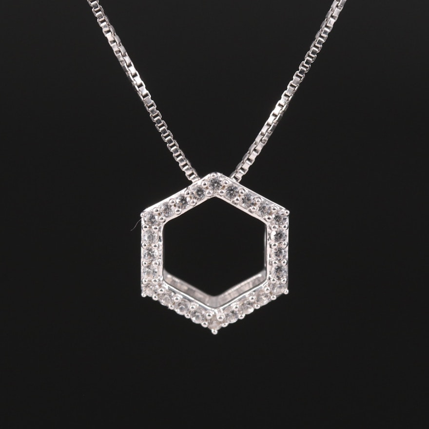 Sterling White Sapphire Honeycomb Pendant Necklace