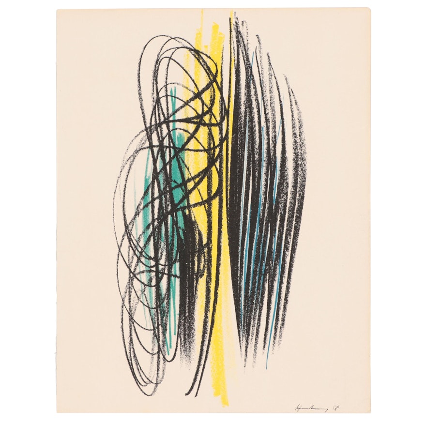Abstract Color Lithograph After Hans Hartung, 1958