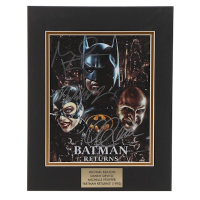Keaton, Devito and Pfeiffer Signed "Batman Returns" Giclée Print in Mat Frame