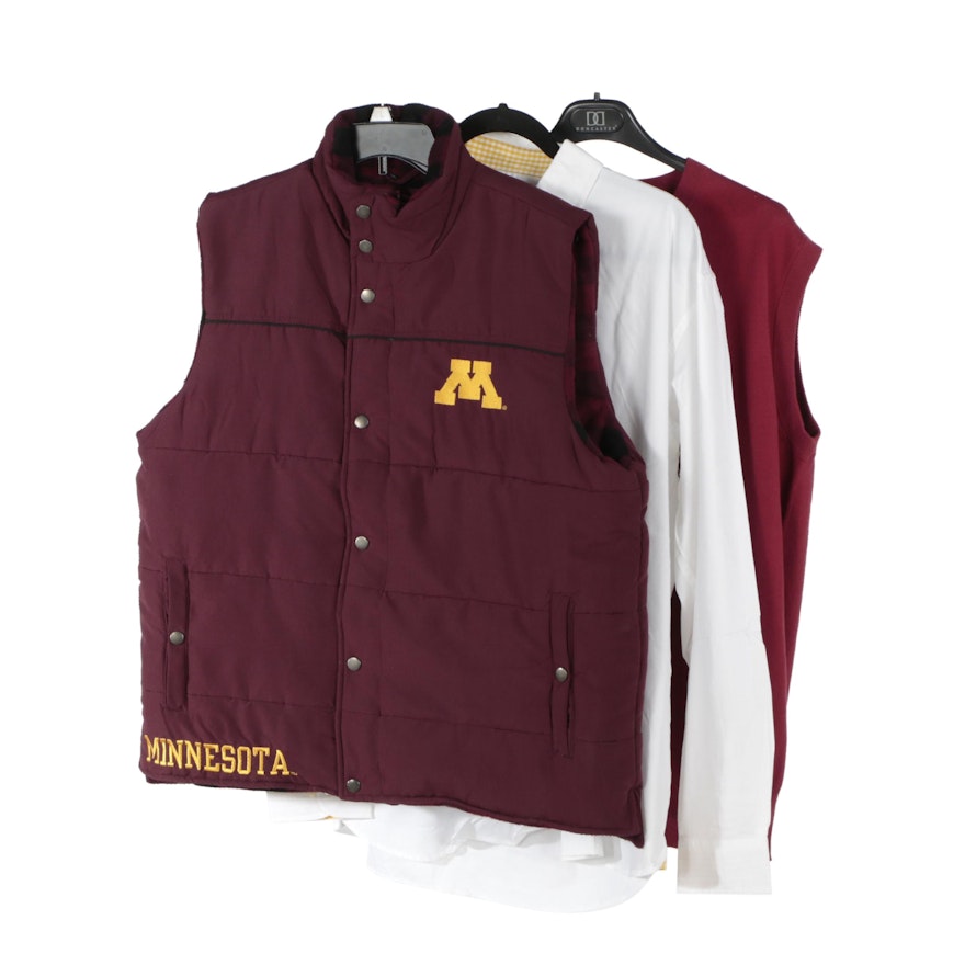 Minnesota University Gophers Vest with Button-Down Shirt, and Solid Sweater Vest