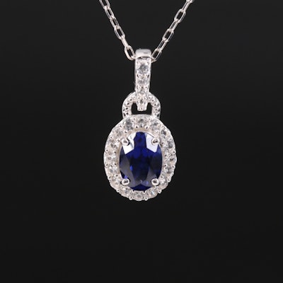 Sterling Sapphire and White Sapphire Pendant Necklace