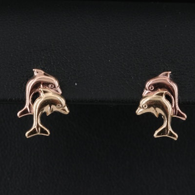 14K Two-Tone Gold Dolphin Earrings