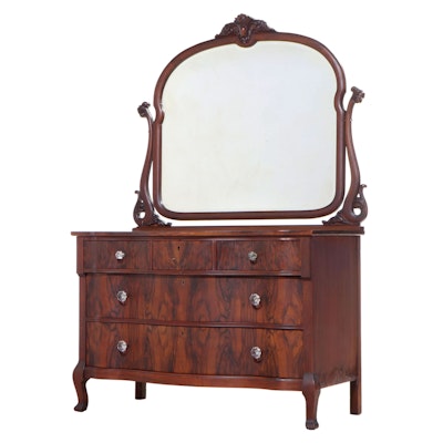 Rococo Revival Walnut Five-Drawer Serpentine Dresser, Early 20th Century