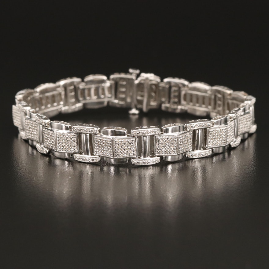 Sterling 1.00 CTW Diamond Fancy Link Bracelet