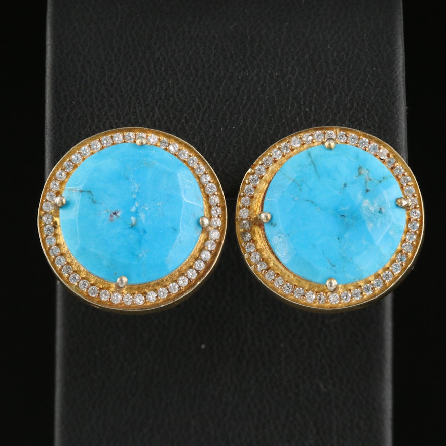 Sterling Magnesite and Cubic Zirconia Halo Button Earrings