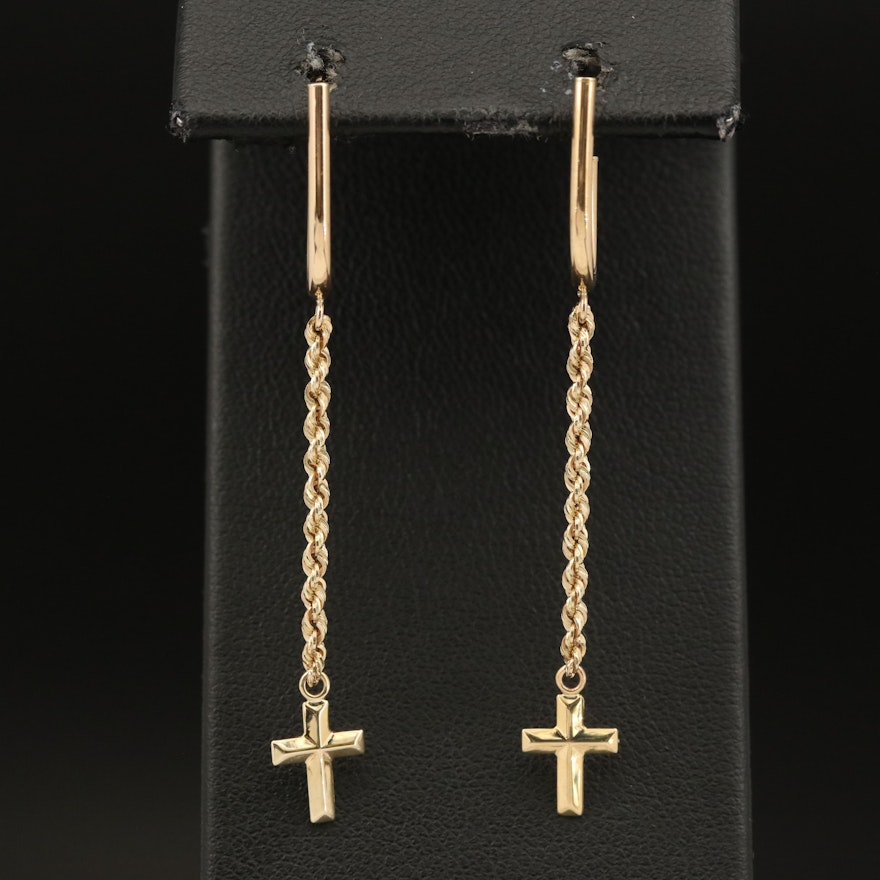 10K Braided Chain with Cross Drop Earrings
