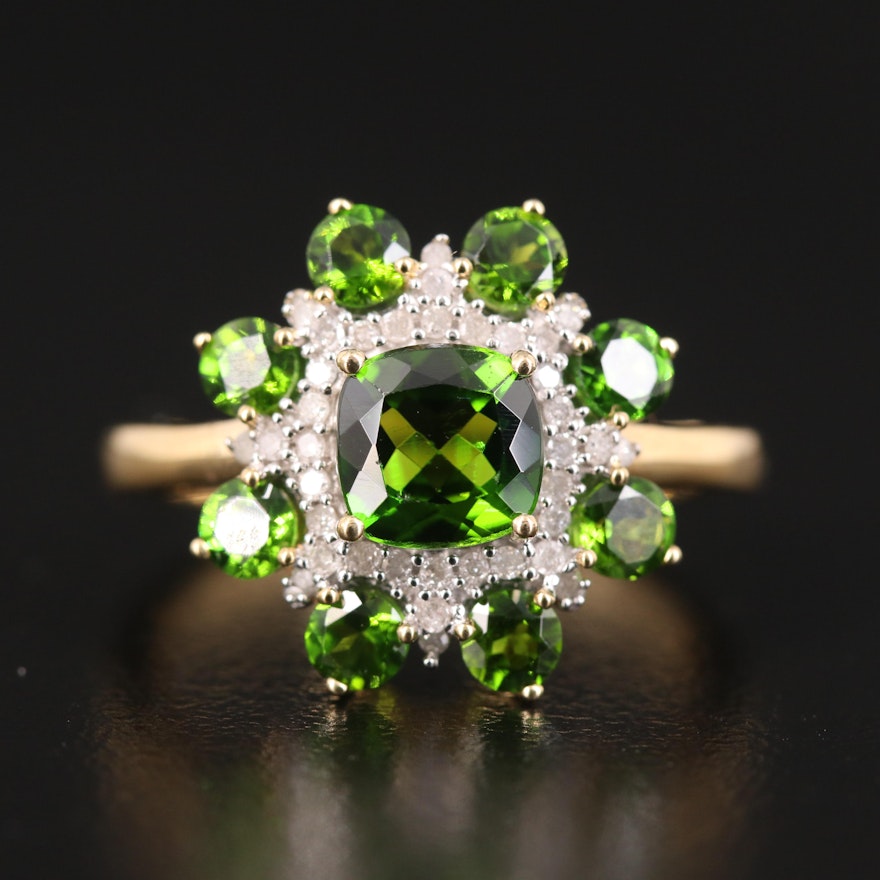 Sterling Diopside and Diamond Ring