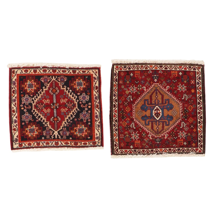 Two Hand-Knotted Persian Qashqai Floor Mats