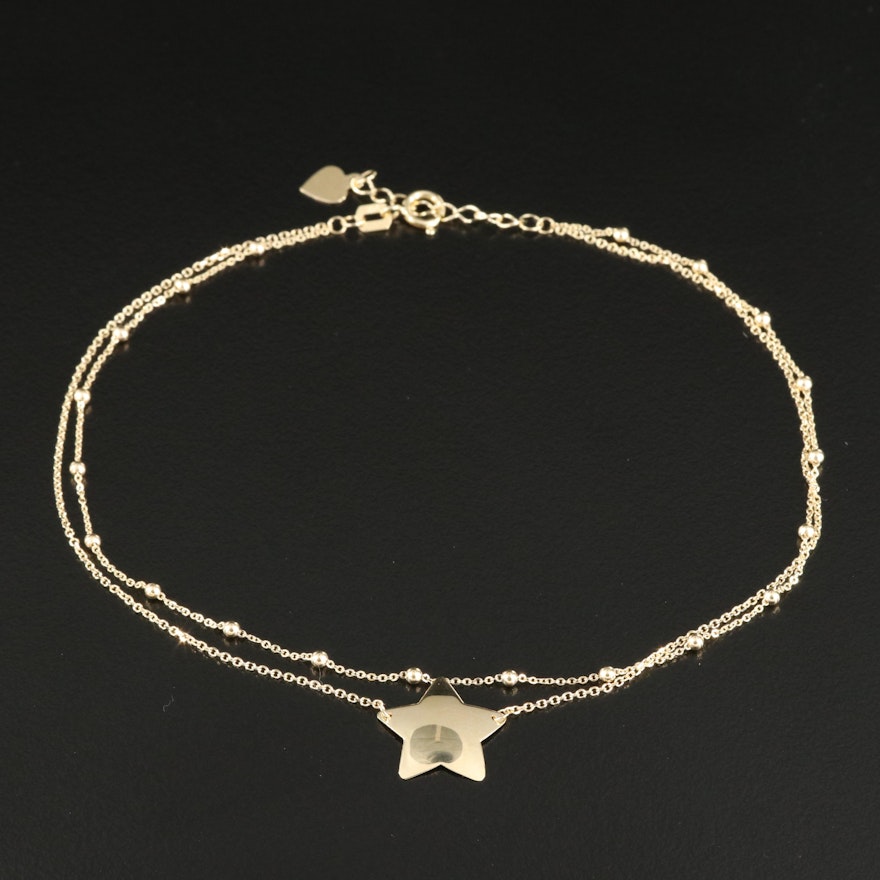 14K Double Chain Star and Station Anklet