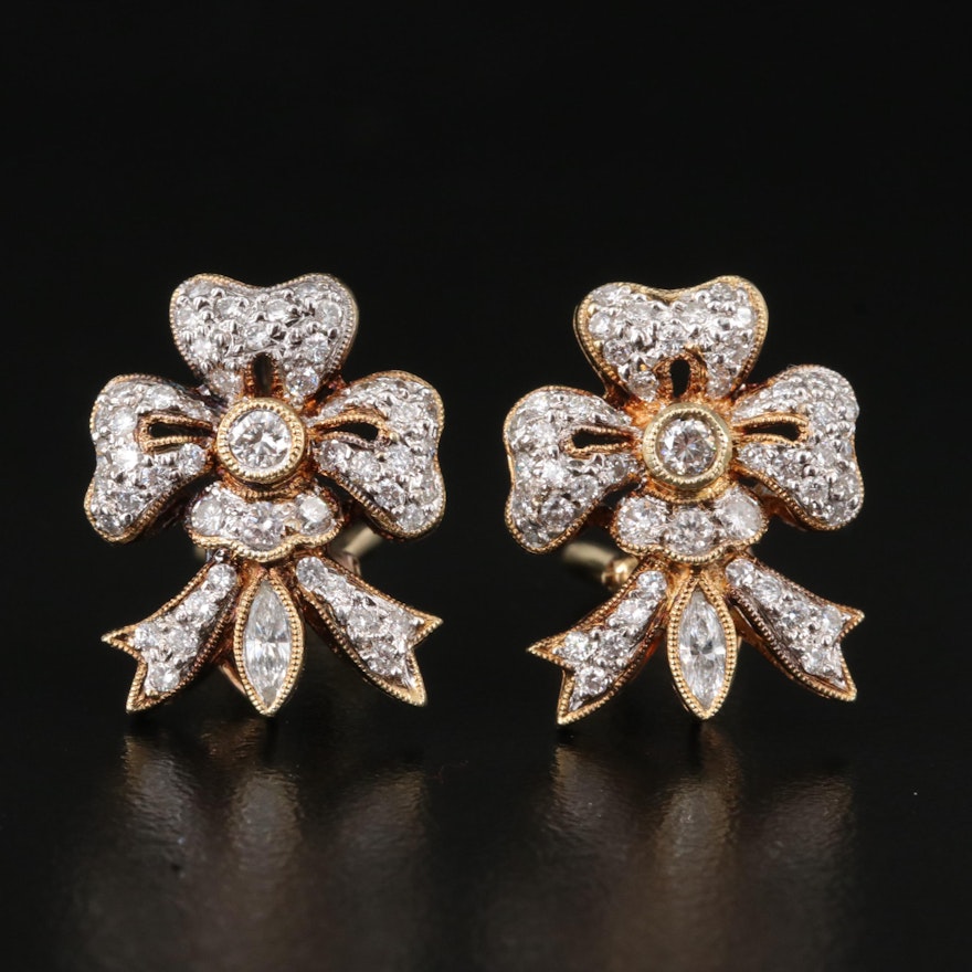14K 1.19 CTW Diamond Bow Earrings