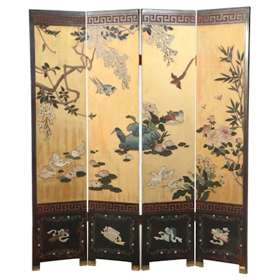 Chinese Carved and Lacquered Four-Panel Coromandel Screen