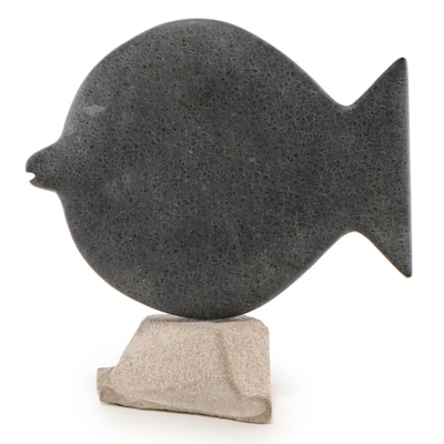 Charles C.R. Schiefer Stone Sculpture of a Fish, 1982