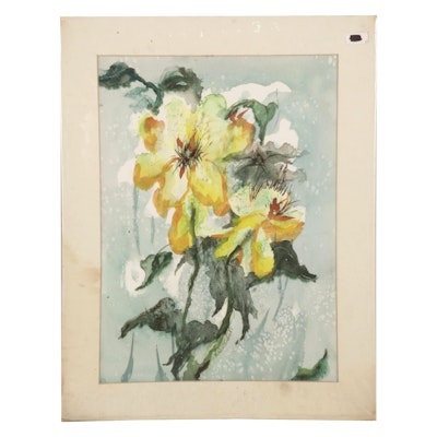 Kathleen Zimbicki Floral Watercolor Painting, Late 20th Century