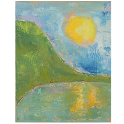 Daryl Brown Oil Painting of Sun Reflecting on Lake, 2009