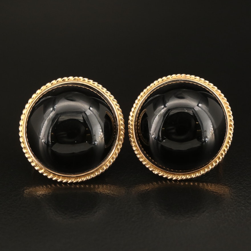 14K Black Onyx Button Earrings