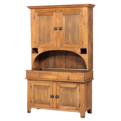 Scrubbed Pine Dry Sink and Cupboard, Probably Irish, 19th Century