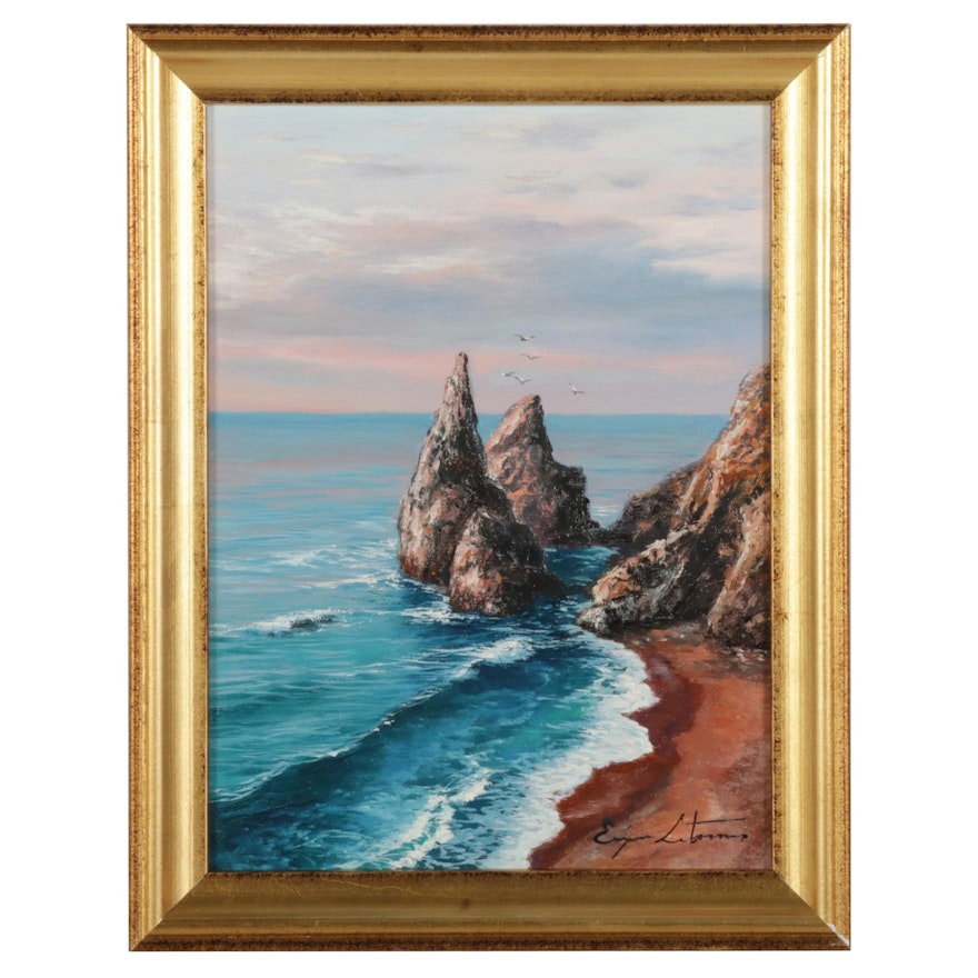 Jevgenijus Litvinas Seascape Oil Painting "Sea Rocks," 2022