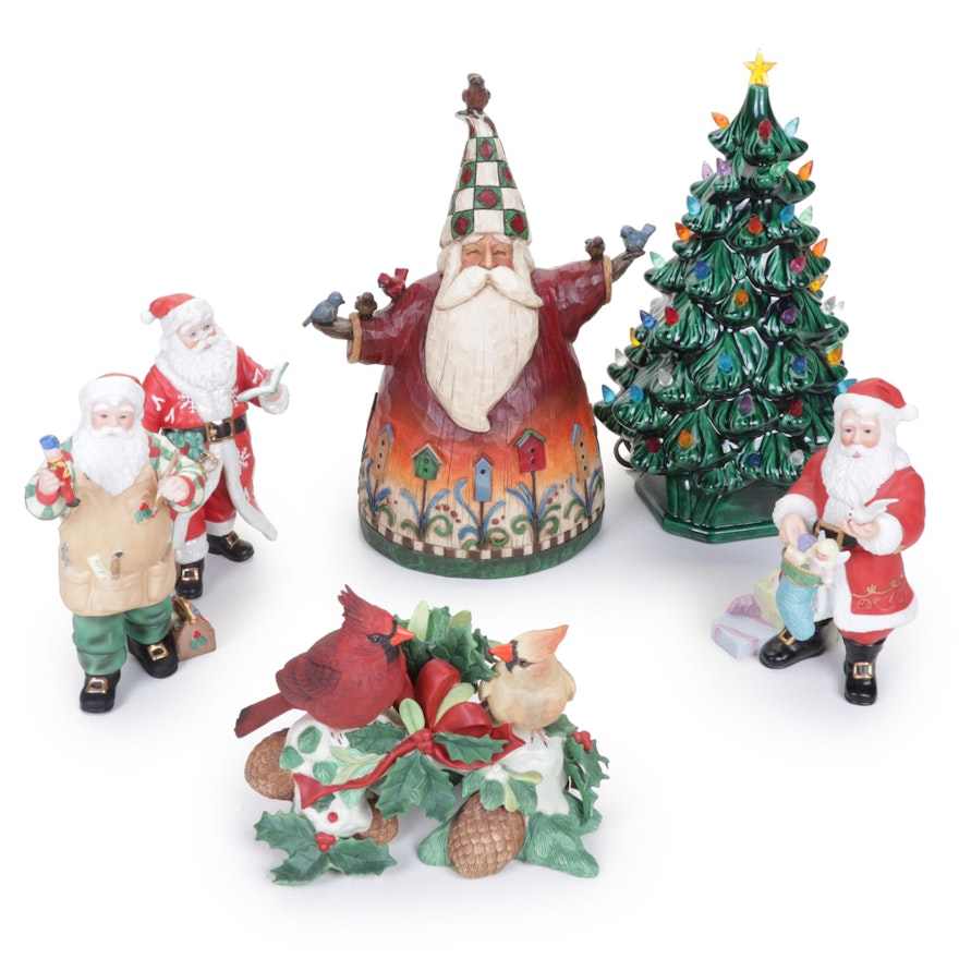 Jim Shore and Lenox Christmas Collectibles with Illuminated Ceramic Tree