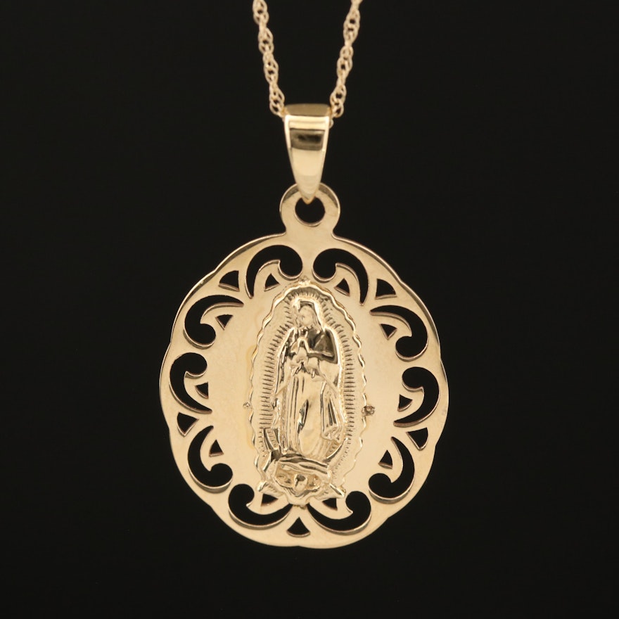 14K Mary Pendant Necklace