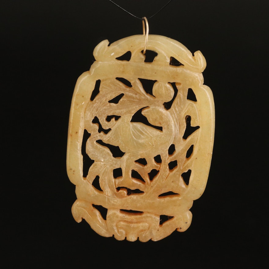 Carved Soapstone Pendant with 14K Bail and Bird Motif
